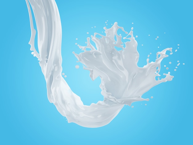 3d illustration of milk splash on gradient blue background with clipping path