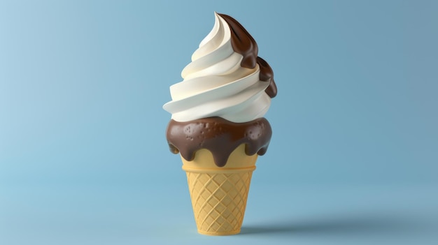 3D illustration of a milk or vanilla and chocolate soft serve ice cream cone