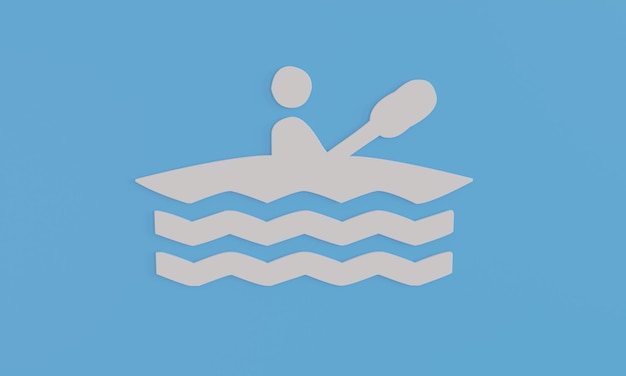 3d illustration minimal boat rowing symbol on blue background Summer surfing enjoy summer holidays beach concept background