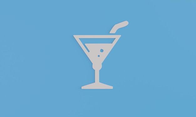 3d illustration minimal cocktail drink symbol on blue background Summer surfing enjoy summer holidays beach concept background