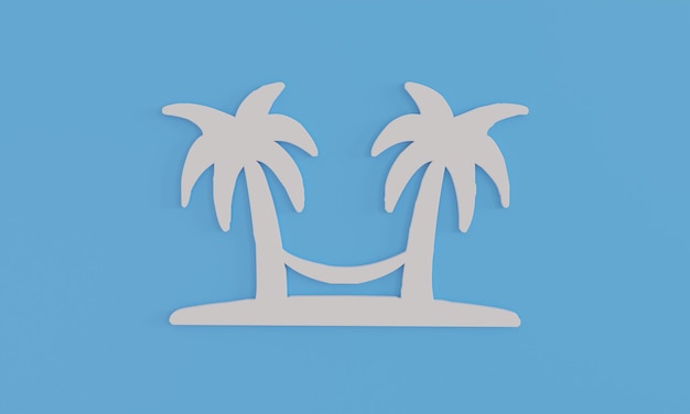 3d illustration minimal cradle hang with coconut tree symbol on blue background Summer surfing enjoy summer holidays beach concept background