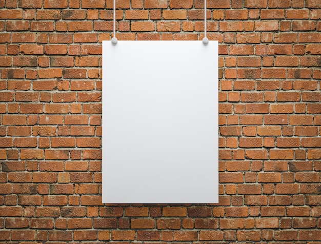 3D illustration Mockup of a blank poster hanging on a wall