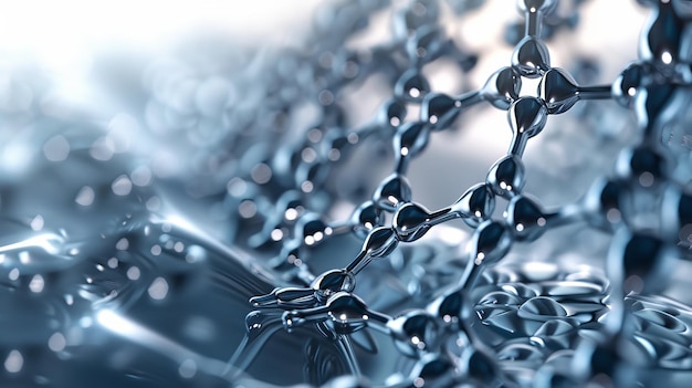 3D illustration of a molecular structure with a glowing blue background