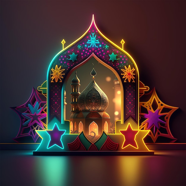 A 3d illustration of a mosque with a star on the top.