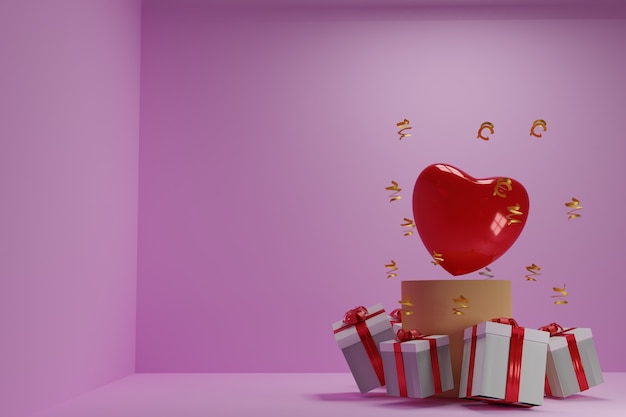 3d illustration of Mother's Day and Valentine's Day hearts and gifts