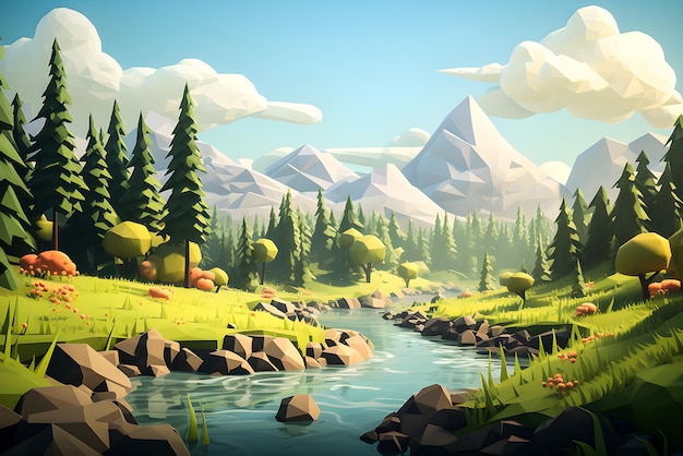 3d illustration mountain landscape nature low poly generative ai