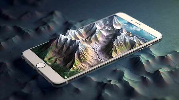 3d illustration of mountain on smartphone device