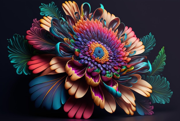 3d illustration of a multicolored flower covering the whole frame for creative designs