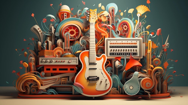 3d illustration music doodle