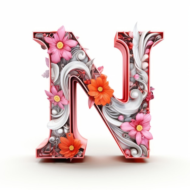 3d Illustration Of N With Ornate Complexity And Flowerpunk Design