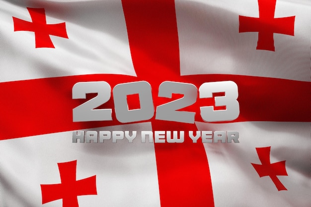 3d illustration of the national flag of Georgia with a congratulatory inscription happy new year 2023