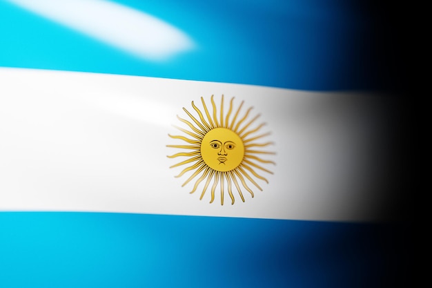 3D illustration of the national waving flag of Argentina. Country symbol.