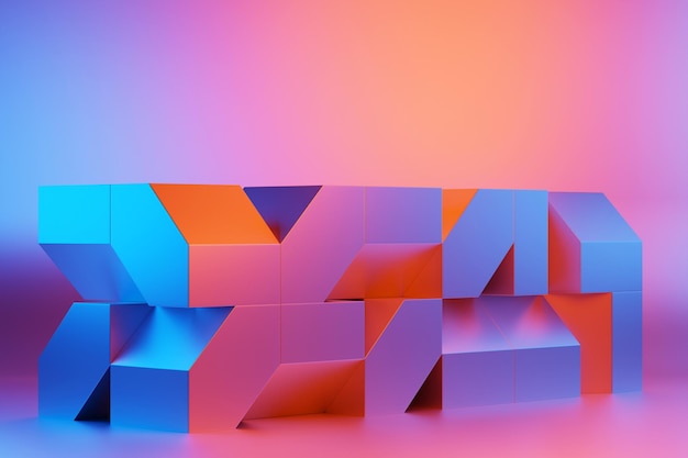 3D illustration neon illusion isometric abstract shapes colorful shapes intertwined