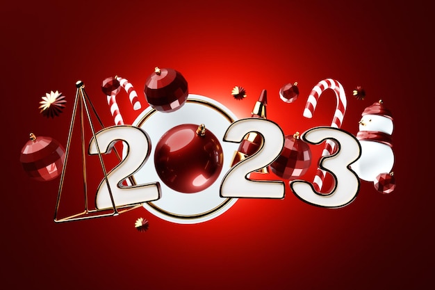 3D illustration New Year card with 2023 decor Christmas greetings