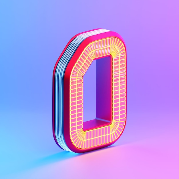 Photo 3d illustration number 0 zero over c neon lights on pink background cartoon creative design icon