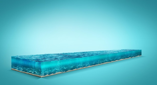 3d illustration of ocean isolated with clouds. Travel and vacation background. Surfing waves.