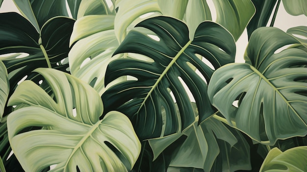 3d illustration oil painting tropical leaves