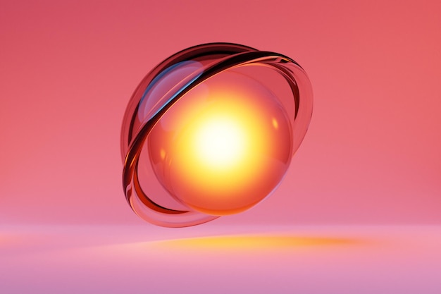 3d illustration of orange glass glowing ball under a glass bell on a orange background