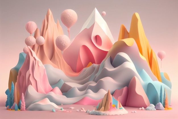 3D Illustration Pastel Color  Landscape