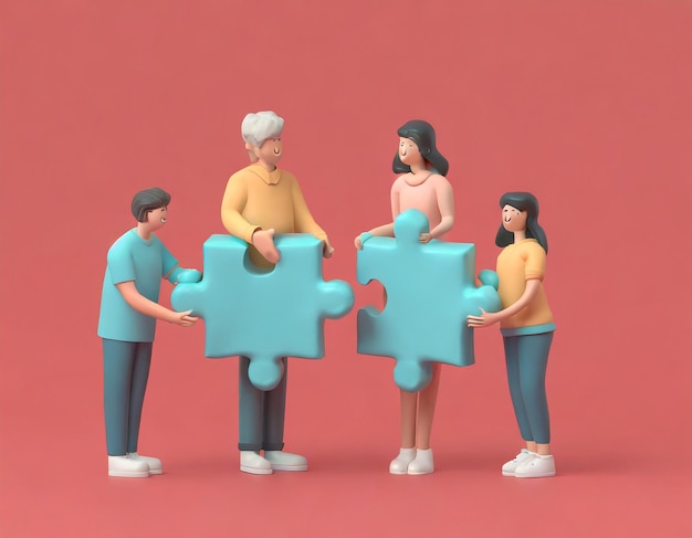 3D illustration of people connecting together puzzle elements Business teamwork and collaboration pa