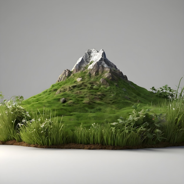 3d illustration piece of land mountain green grass Ai generated