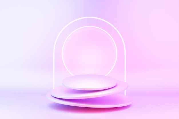 3d illustration of a pink circle podium stand on the background of a geometric composition 3d rendering Minimalism geometry background