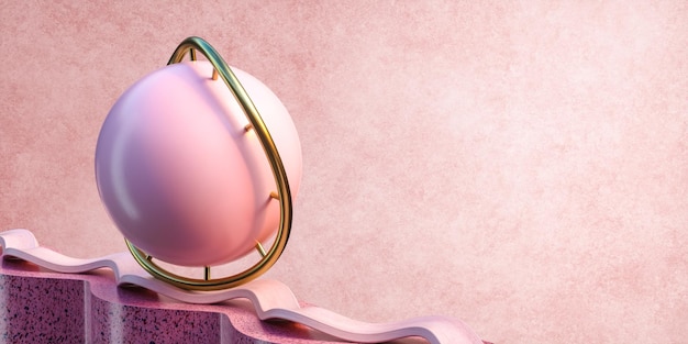 3D illustration Pink sphere on a wavy line