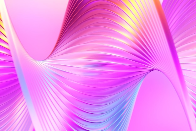 3D illustration pink stripes in the form of wave waves futuristic background