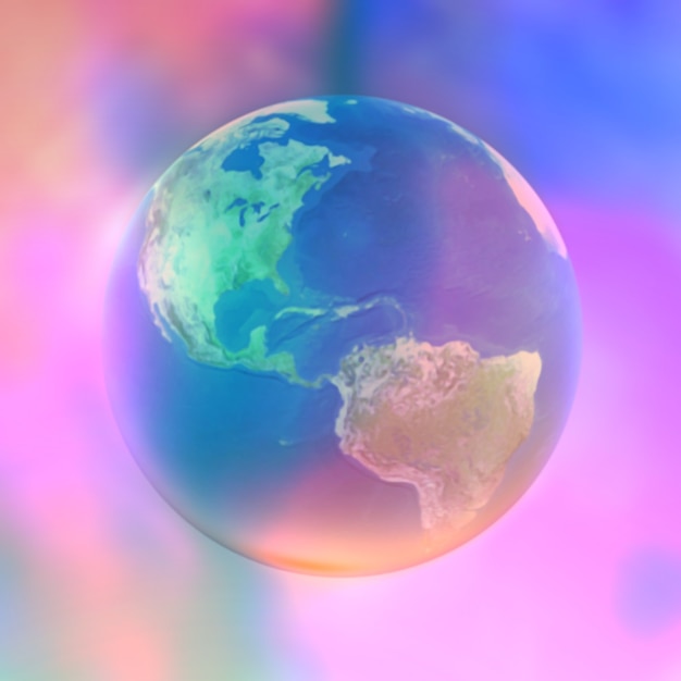 3d illustration of planet earth on blurred blurred colorful background