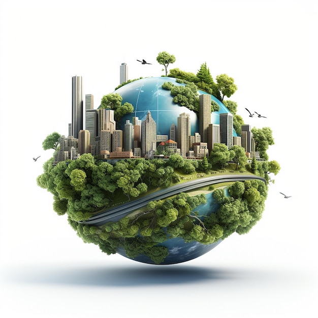 3D illustration of Planet Earth with environment care on white background