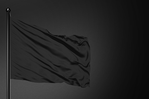 3D illustration Pole with wavy flag isolated on black background