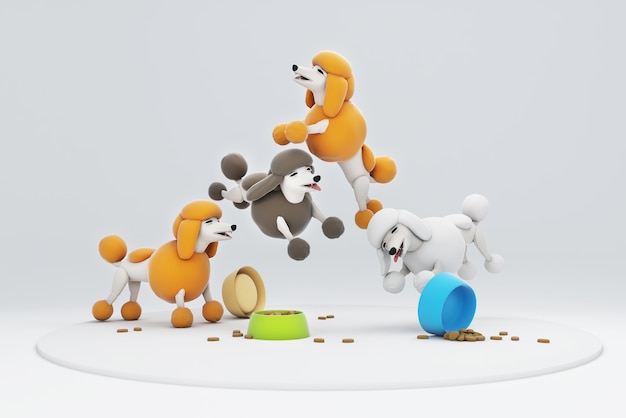 3d illustration poodle set