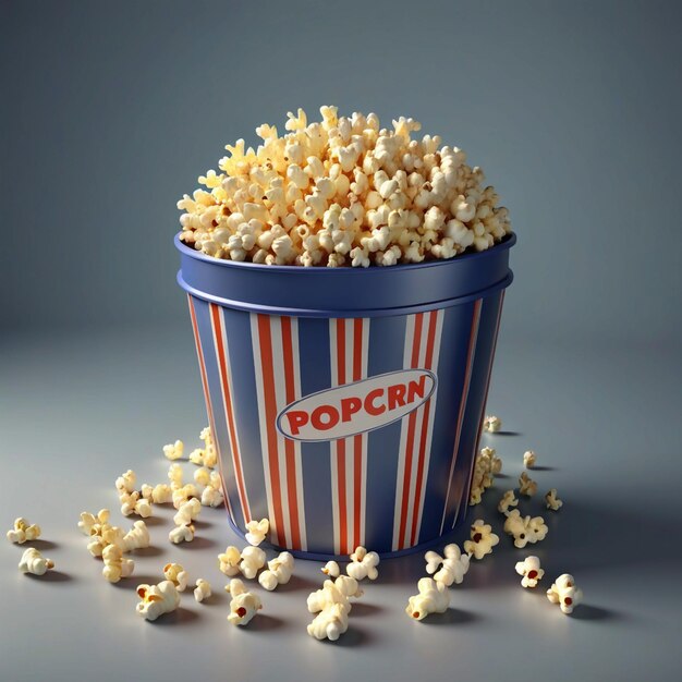 3d illustration of popcorn in a container in the studio