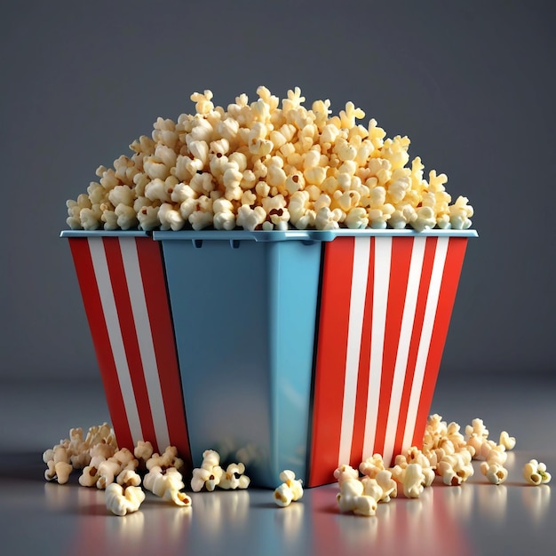 3d illustration of popcorn in a container in the studio