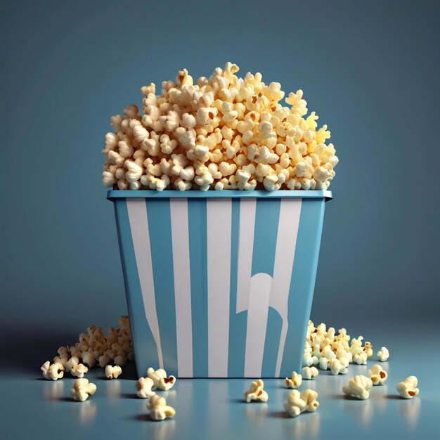 3d illustration of popcorn in a container in the studio