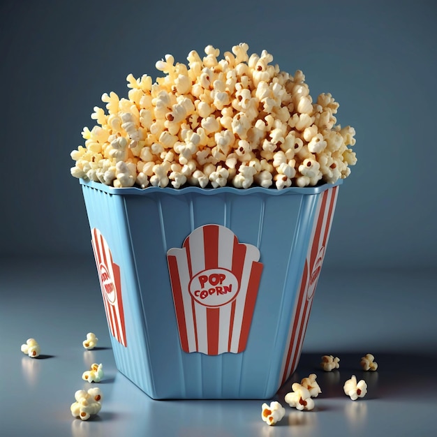 3d illustration of popcorn in a container in the studio