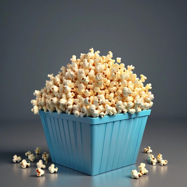 3d illustration of popcorn in a container in the studio