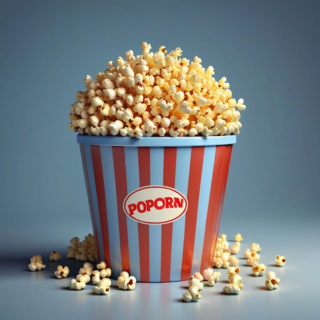 3d illustration of popcorn in a container in the studio