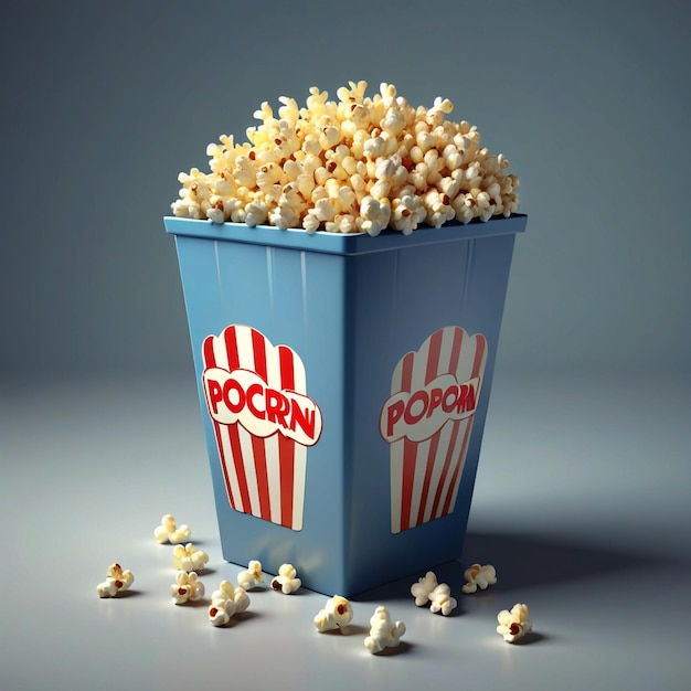 3d illustration of popcorn in a container in the studio