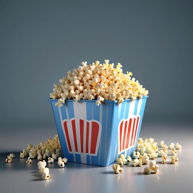 3d illustration of popcorn in a container in the studio