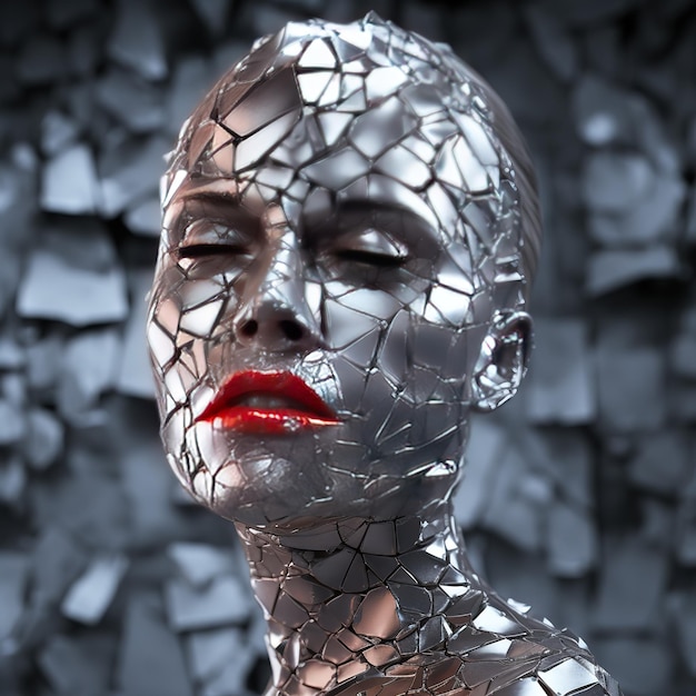 3D Illustration of a portrait of a woman in the silver polygon