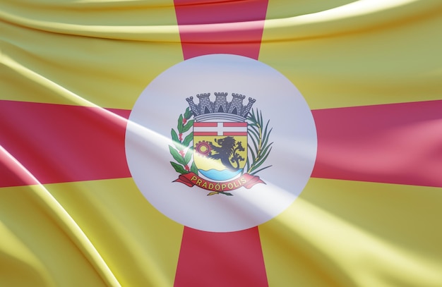 3d illustration of pradopolis flag on wavy fabric