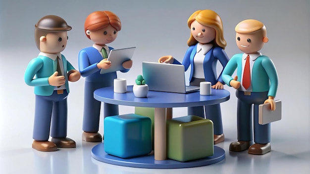 3D illustration of a professional working team Cartoon characters Business teamwork concept