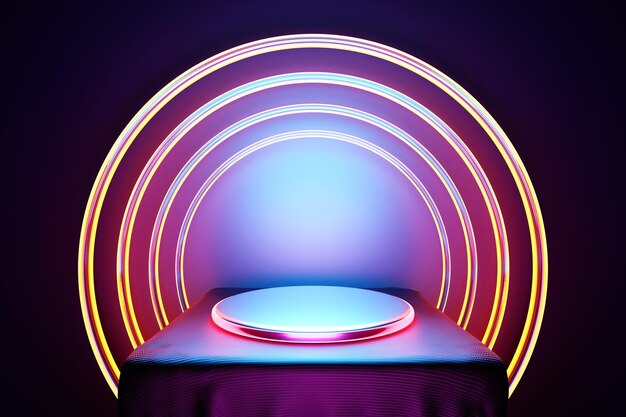 3d illustration of a purple circle podium stand on the background of a geometric composition 3d rendering Minimalism geometry background