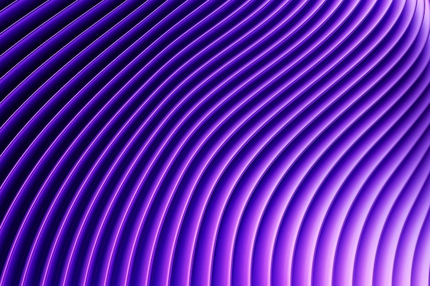 3D illustration purple stripes in the form of wave waves futuristic background