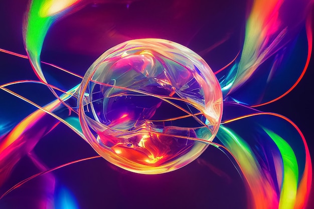 3d illustration rainbow bright colored sphere with fusion explosion of energy