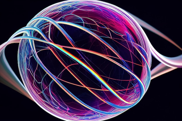 3d illustration rainbow bright colored sphere with fusion explosion of energy