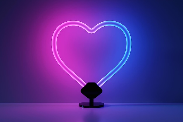 3d illustration realistic neon heart sign for decoration and covering on wall background