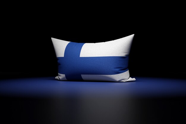 Photo 3d illustration of rectangular pillow depicting the national flag of finland