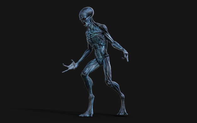 3d Illustration of a red eyes alien on black.